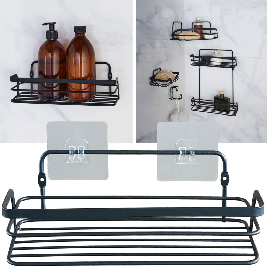 Duschkorb aus Metall, schwarz, 26,4 x 10,5 x 8,5 cm