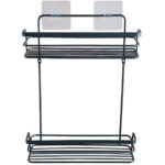 Duschkorb aus Metall, 2 Etagen, schwarz, 26,4 x 10,5 x 35 cm