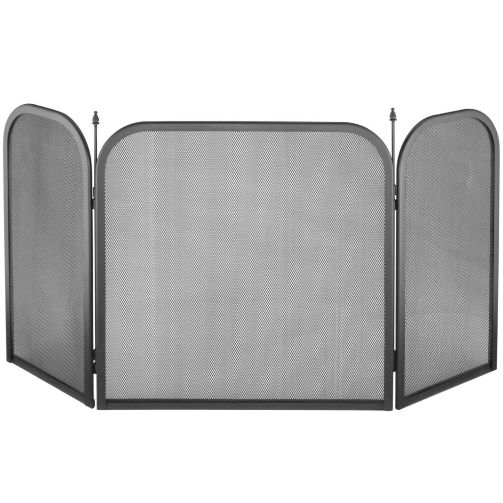 Funkenschutzgitter aus Metall, dreiteilig, schwarz, 53 x 96,5 cm