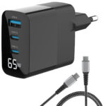 USB Ladegerät & Ladekabel, 3 Ports, Netzteil Notebook & MacBook komp., USB C & A, 65 W