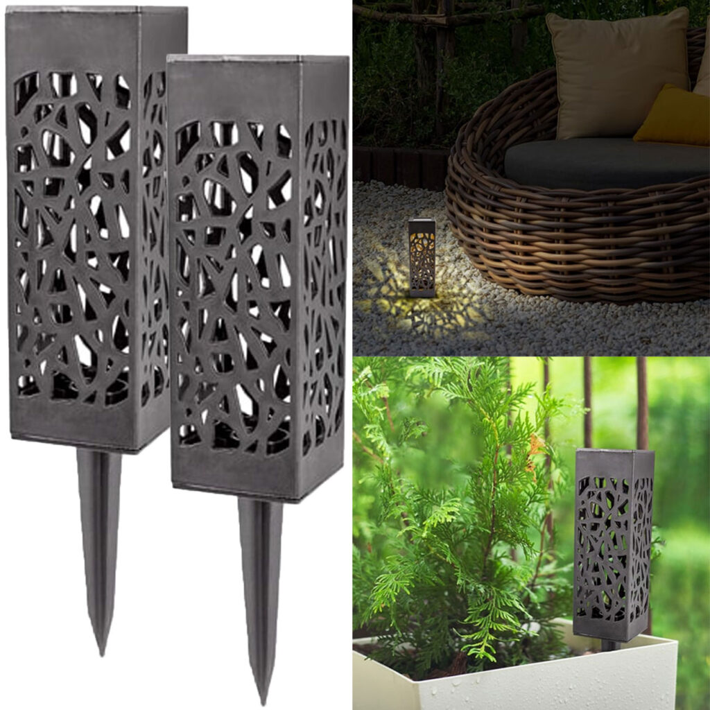 2er-Set LED Solar Gartenleuchte mit Erdspiess, Garten-Laterne  mit Solarpanel