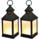 2er-Set LED-Laterne mit Flammeneffekt, schwarz