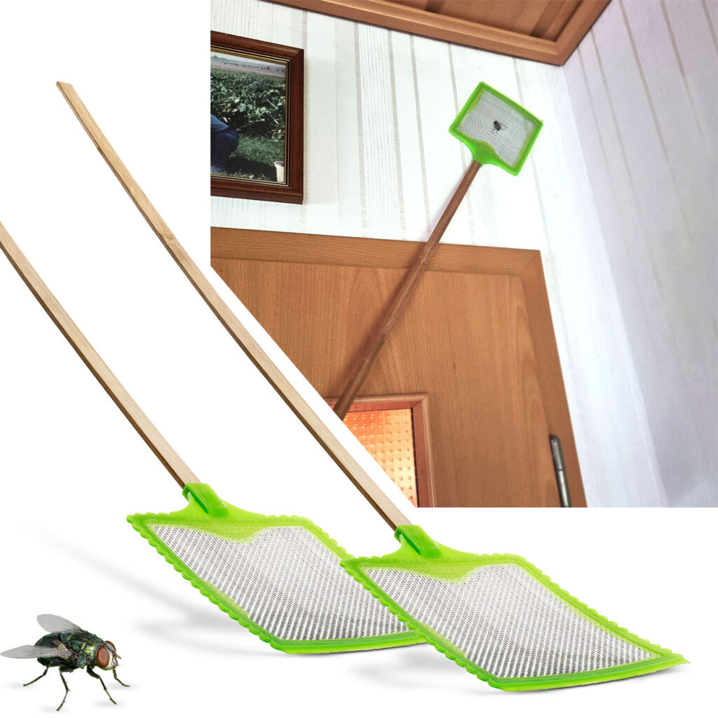 2er-Set XL Fliegenklatsche mit Bambus-Stab, L 75 cm