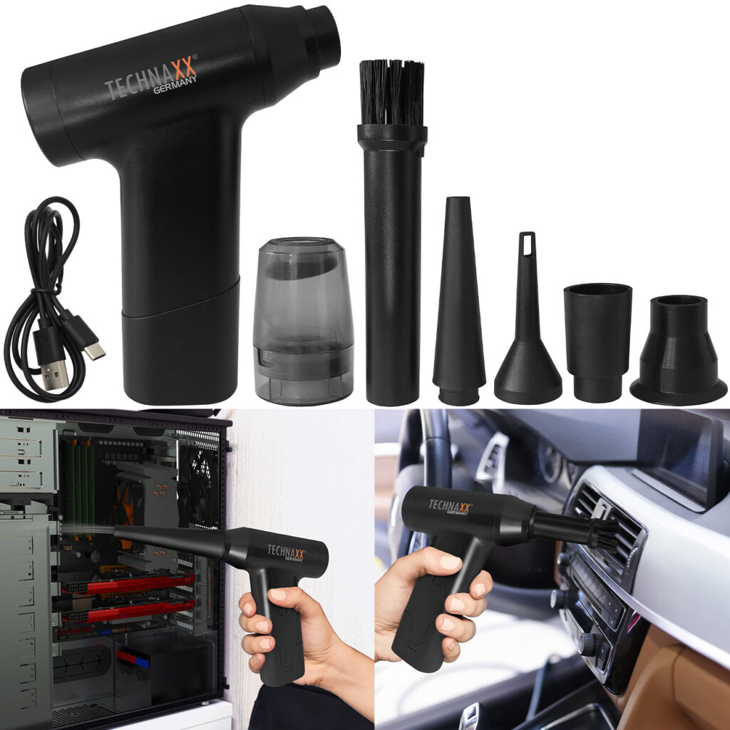 Akku Staubgebläse mit Saugfunktion, 5 verschiedene Aufsätze, 6,5 kPa