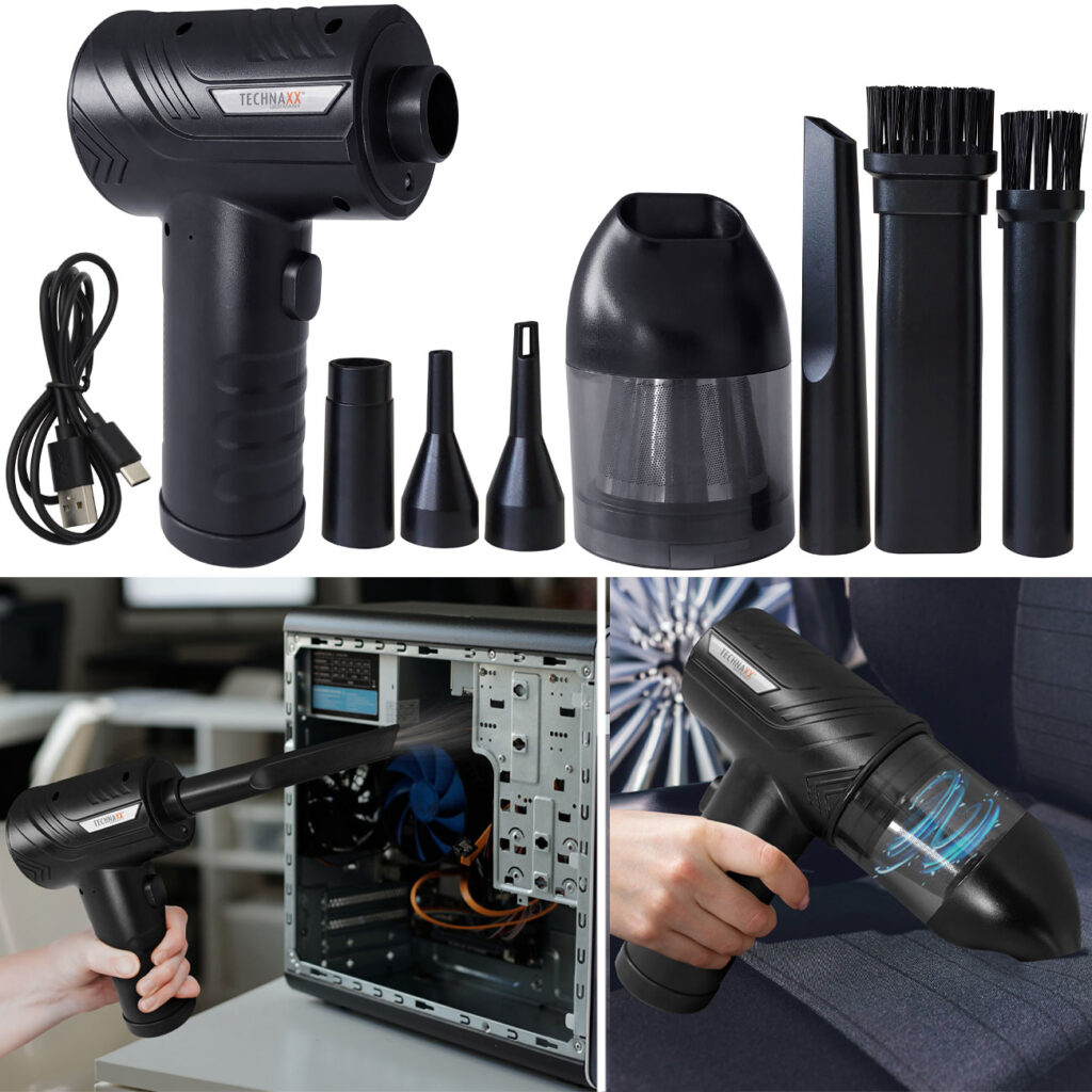 Akku Staubgebläse mit Saugfunktion, 6 verschiedene Aufsätze, 5,5 kPa