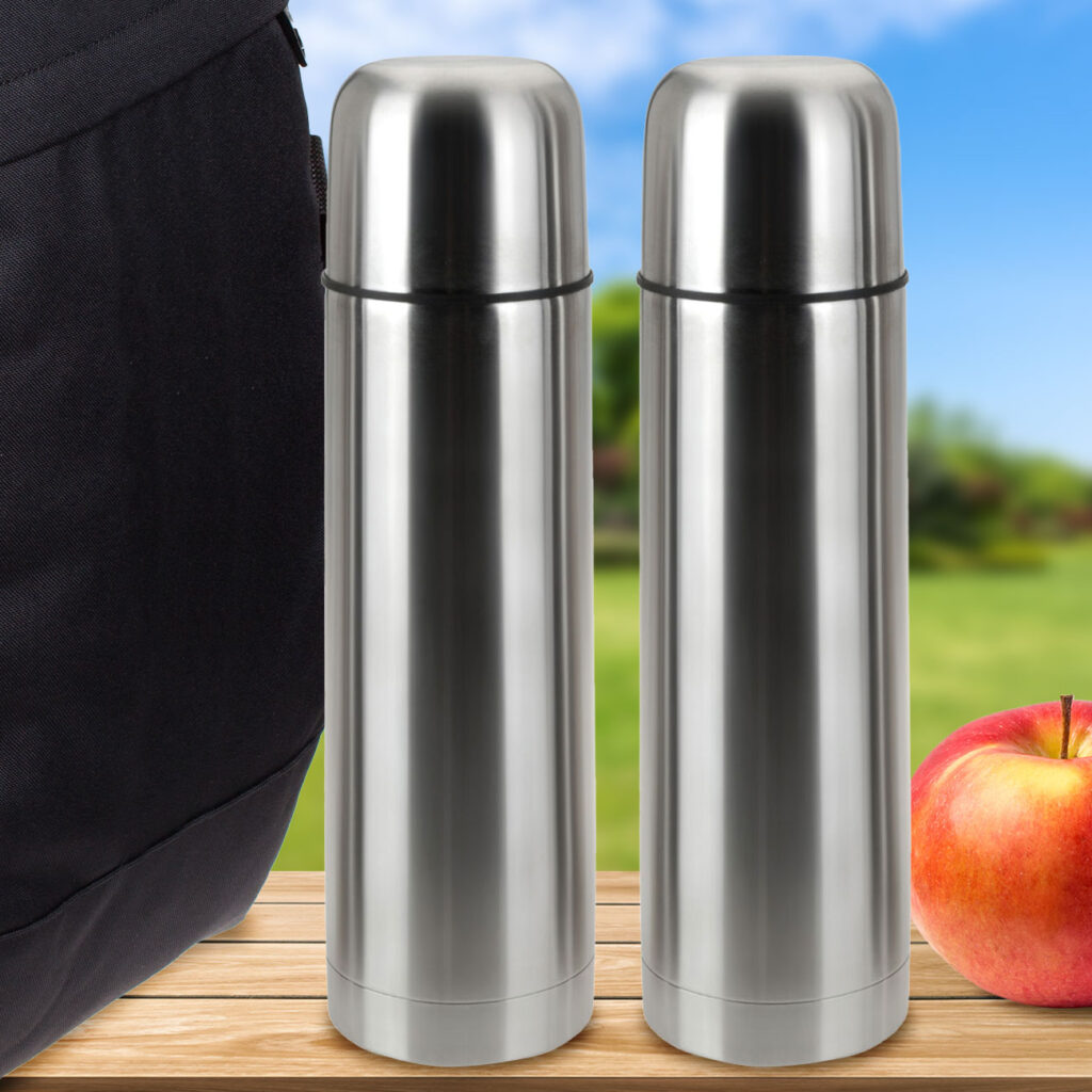 2er-Set Vakuum-Isolierflascheaus Edelstahl mit Becher im Deckel, 0,5 l