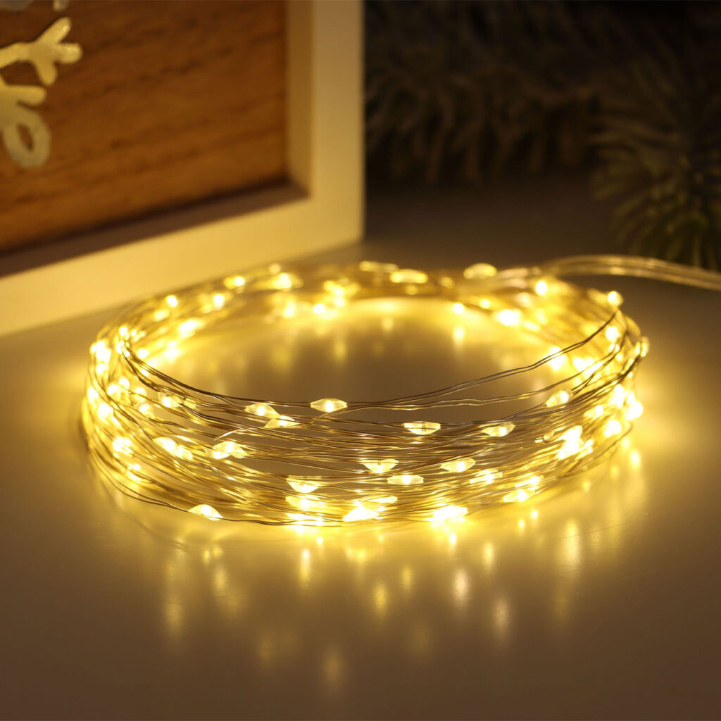 LED-Micro-Lichterkette für Innen & Aussen, 100 warmweisse LEDs, batteriebetrieb, 10 m