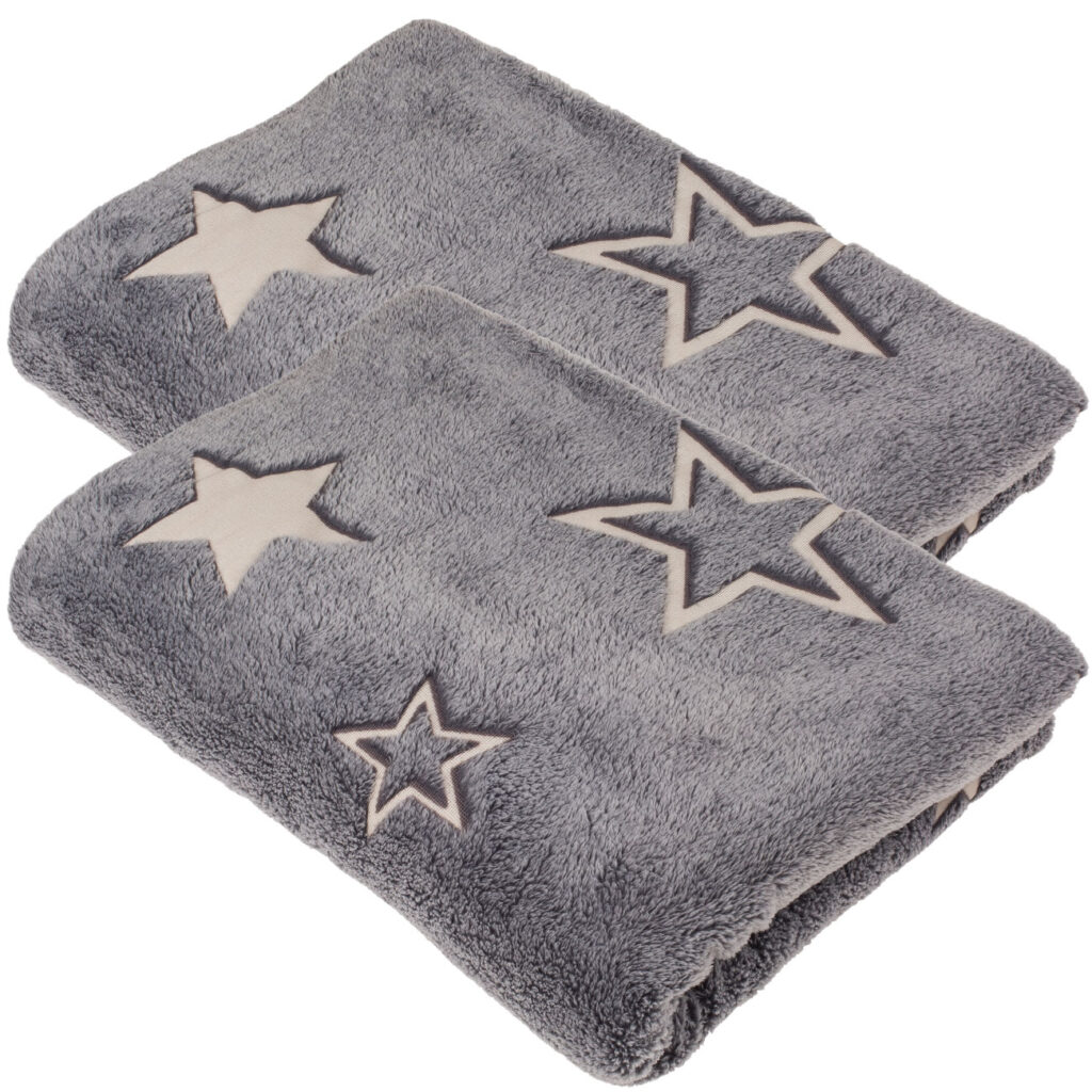 2er-Set Kuscheldecke aus Fleece mit Leuchtsternen, 173 x 135 cm, grau