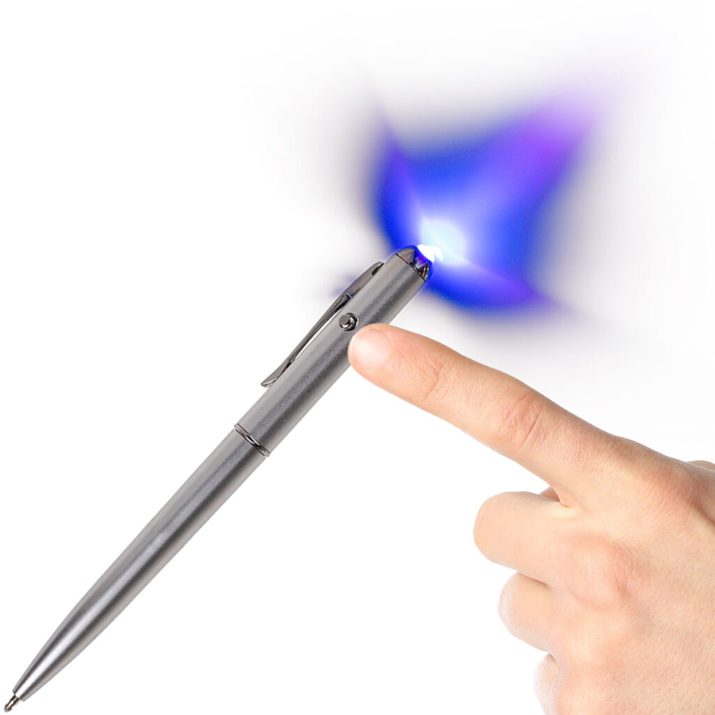 Geheimstift mit Geheimtinte und UV-Licht, silber Geheimstift mit Geheimtinte und UV-Licht, silber