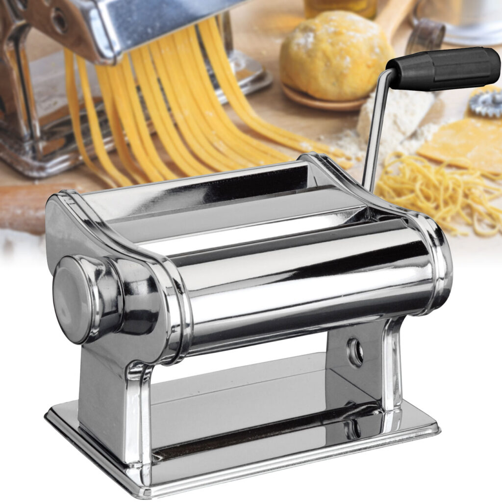 Pastamaschine aus Edelstahl inkl. Tischhalterung, mit 9 Stärken