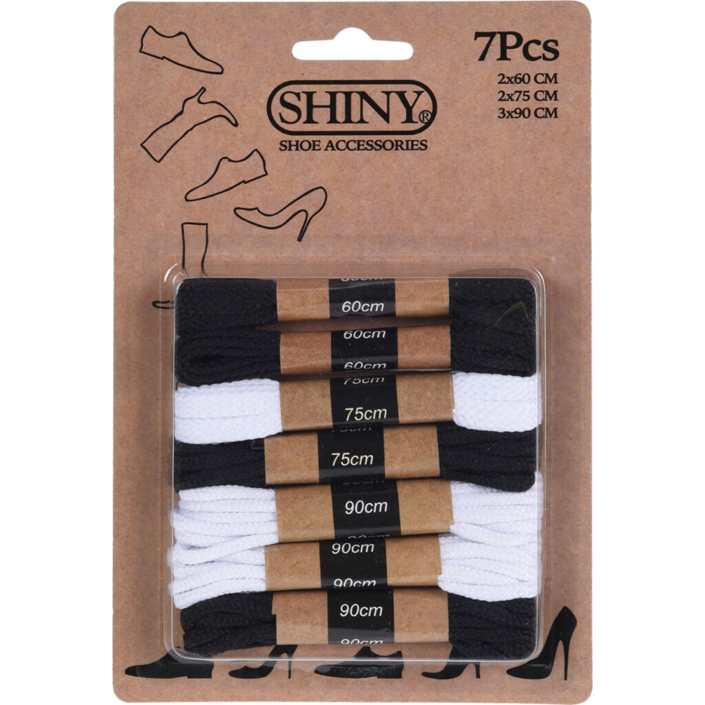 Schnürsenkel-Set, 7 Stück in schwarz und weiss, 60/75/90 cm
