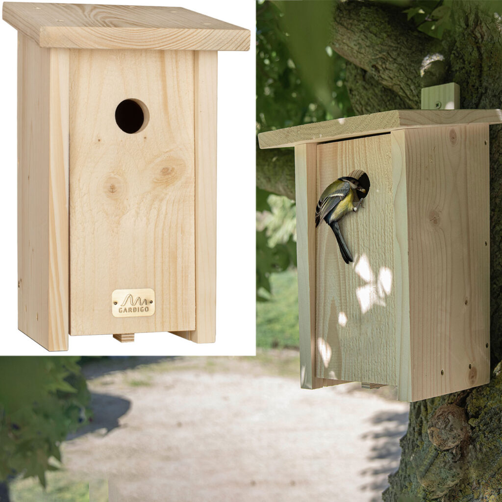Nistkasten aus Fichtenholz für Höhlenbrüter wie Kohlmeisen und Kleiber