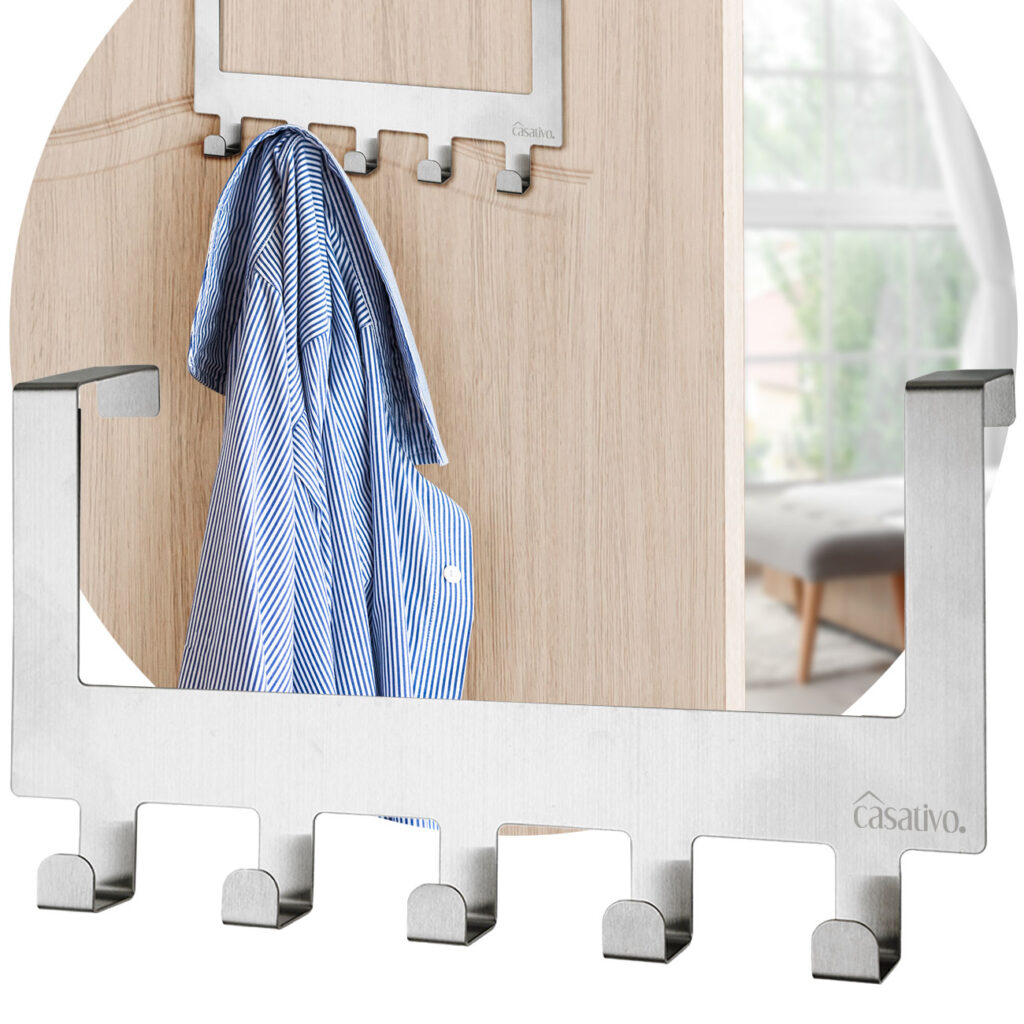 Edelstahl-Türgarderobenleiste mit 5 Kleiderhaken Edelstahl-Türgarderobenleiste mit 5 Kleiderhaken