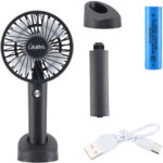 2-in-1 Hand- & Tisch-Ventilator, Akku- & USB-Betrieb, schwarz, 3-stufig, Ø 9,5 cm