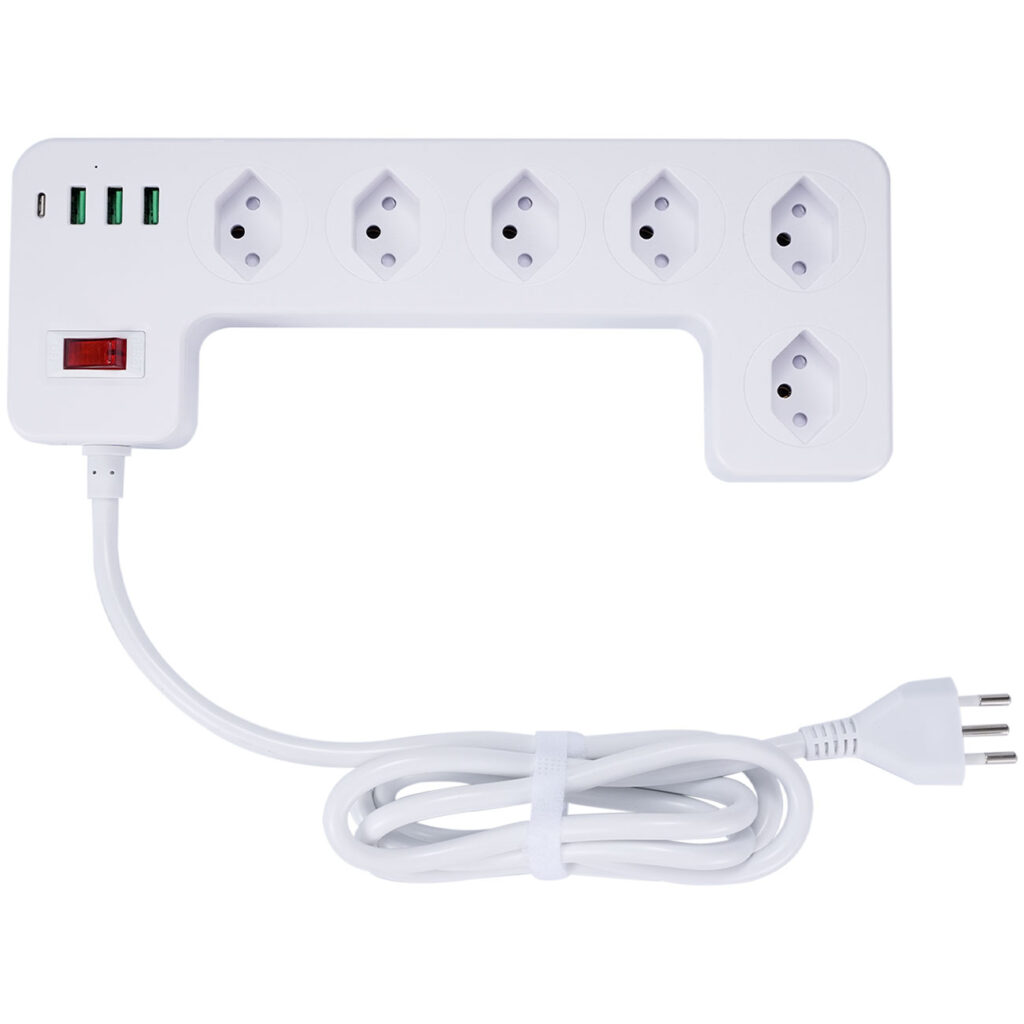 6-fach Steckdosenleiste mit Kabelbox, 3x USB-A, USB-C, 15 W
