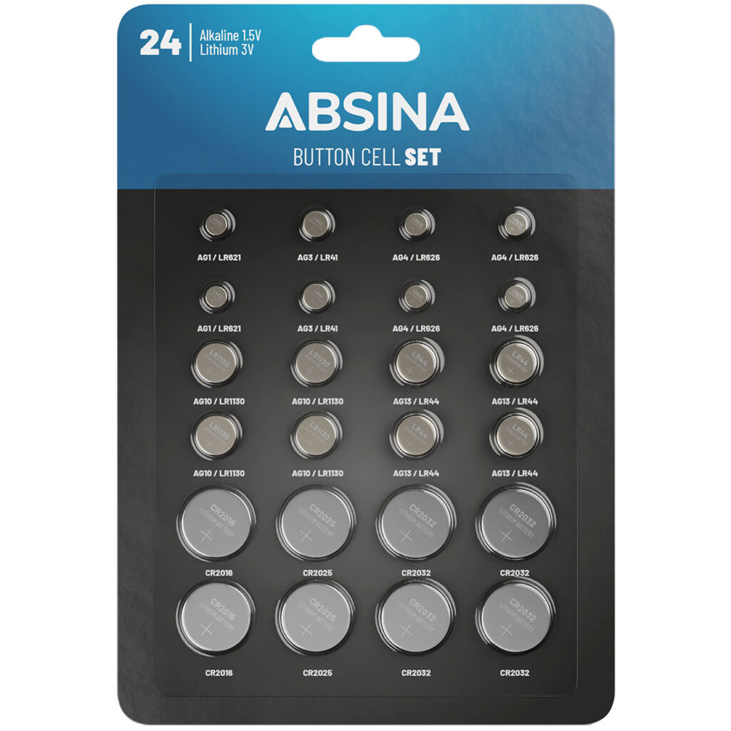 Knopfzellen-Batterie-Set, Lithium & Alkaline, 24 Stück, 8 Typen