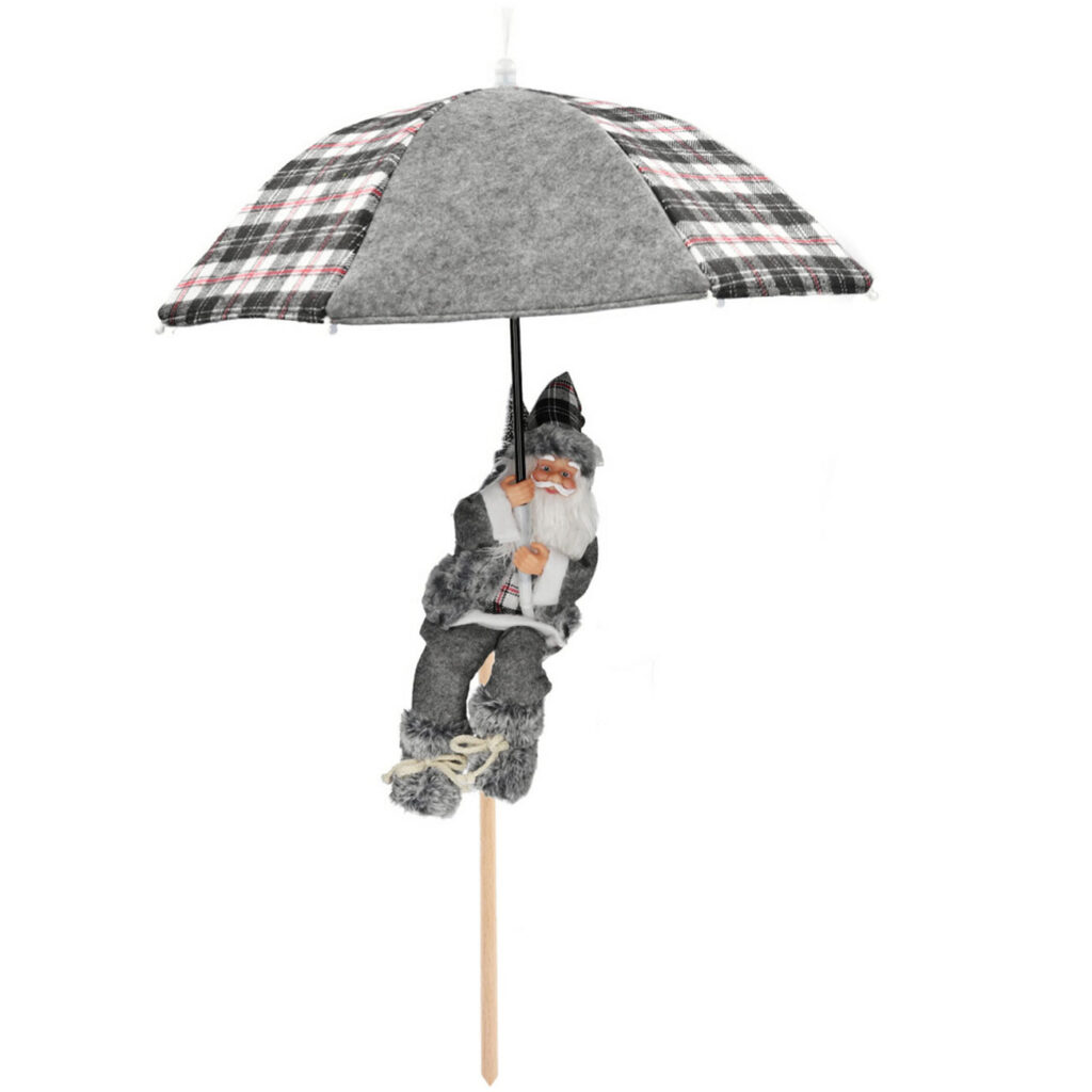 Weihnachtsmann mit Fallschirm und LED-Beleuchtung, grau-weiss, H 30 cm