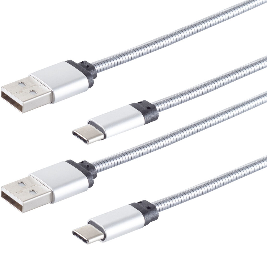 2er-Set Lade- & Datenkabel USB-C-auf-USB-A, silber, 1m