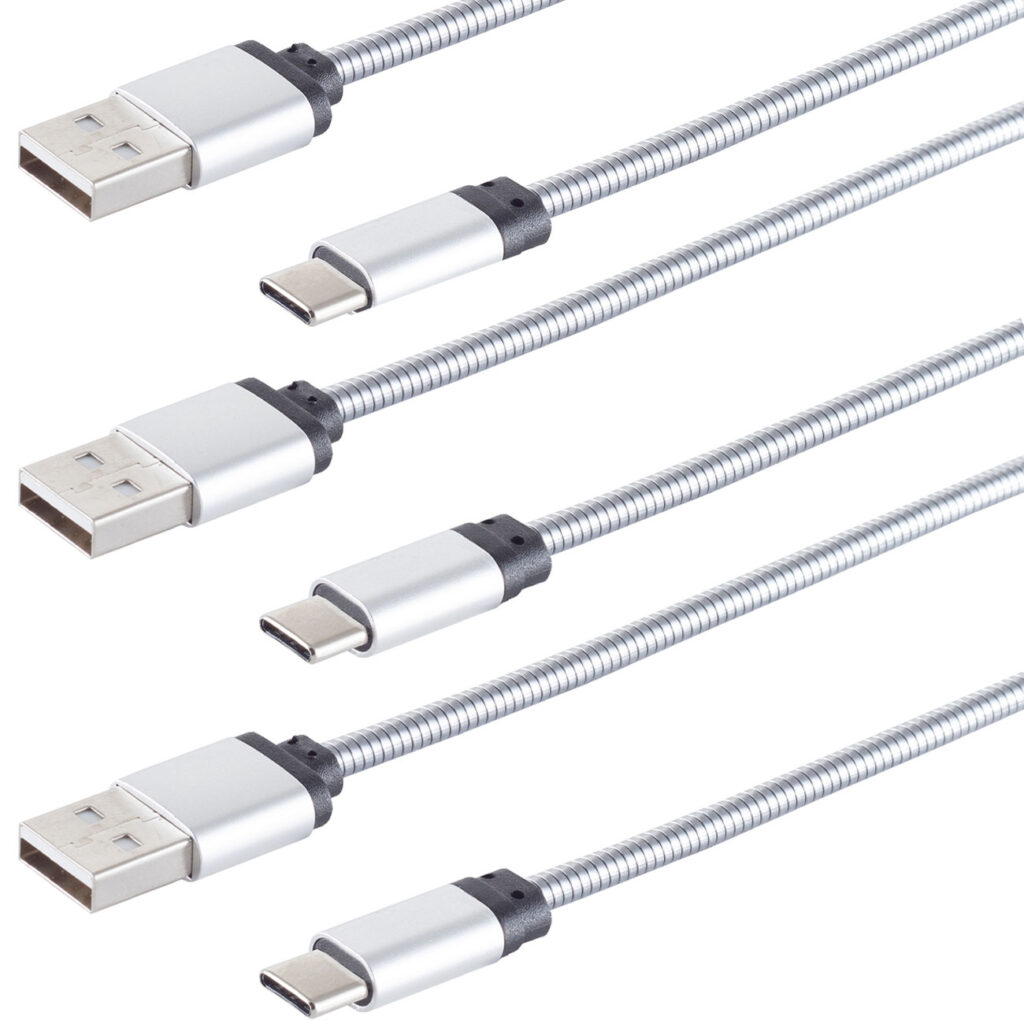 3er-Set Lade- & Datenkabel USB-C-auf-USB-A, silber, 1m