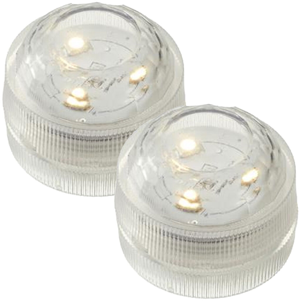 2er-Set LED-Teelicht, wasserdicht, warmweiss, Ø 3cm, IP68