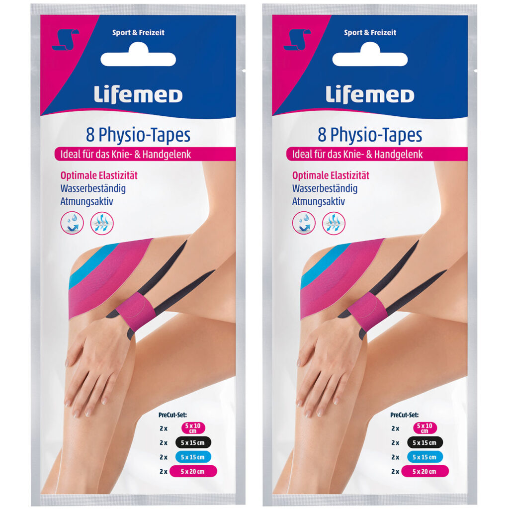 2er-Set Physio-Tapes für Knie & Hand, 8 Stück in 3 Grössen