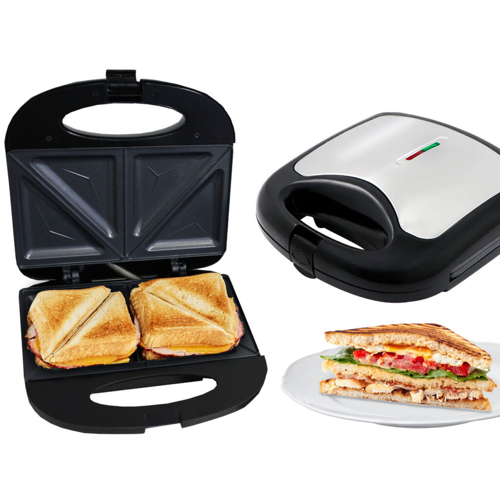 Sandwichmaker für 2 Grill-Sandwiches, 750 W, Antihaftbeschichtung, schwarz/silber