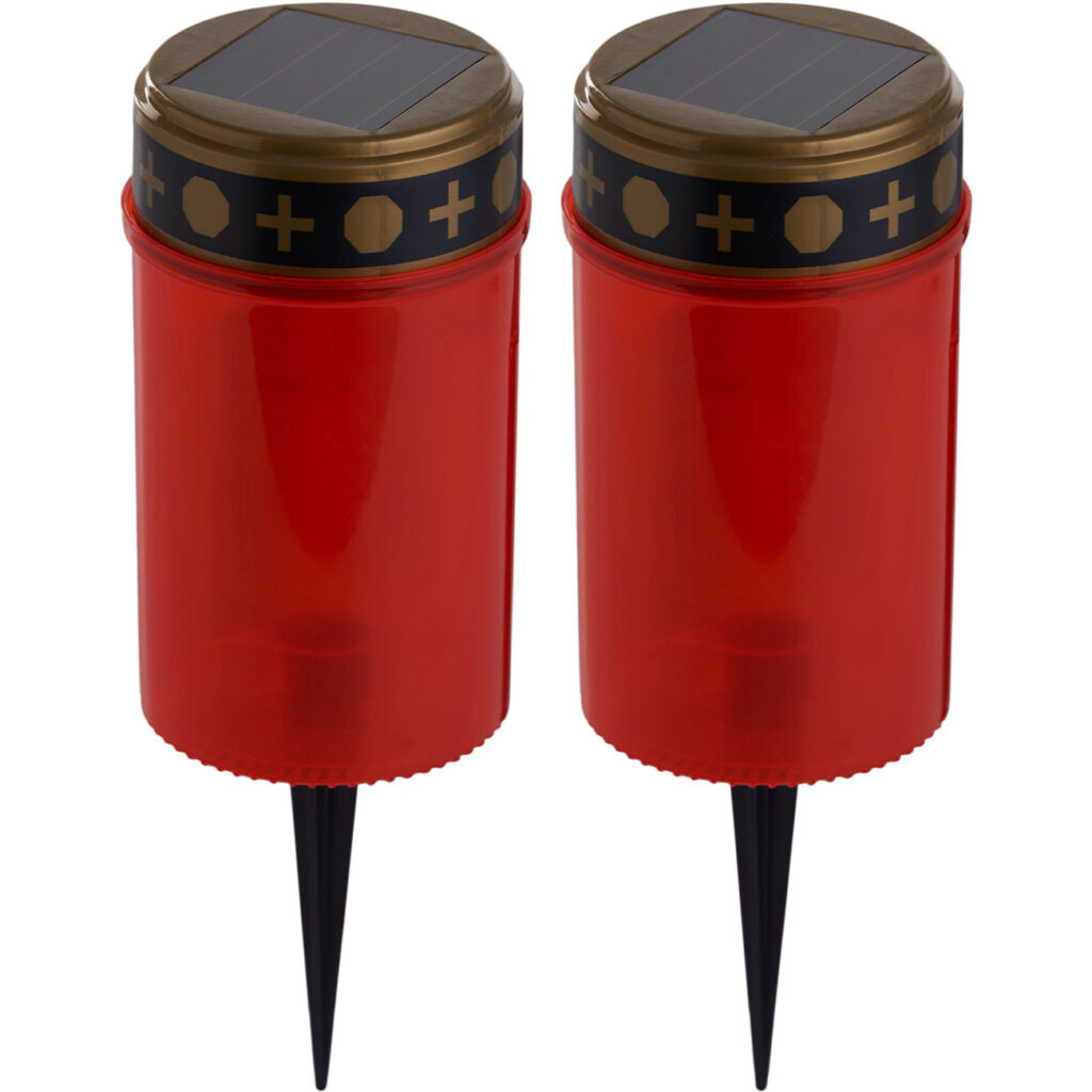 2er-Set Solar LED-Grabkerze mit Erdspiess, rot 2er-Set Solar LED-Grabkerze mit Erdspiess, rot