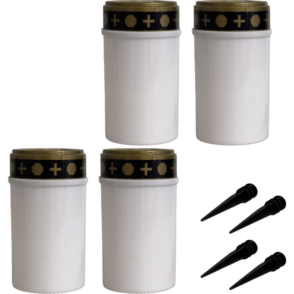 4er-Set Solar LED-Grabkerze mit Erdspiess, weiss 4er-Set Solar LED-Grabkerze mit Erdspiess, weiss