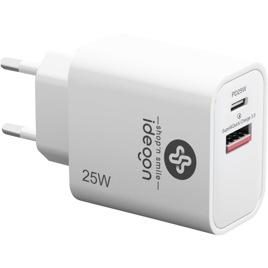 Dual 25Watt USB Ladegerät, 1x USB-C und USB-A, PD- & QC-Netzteil, weiss