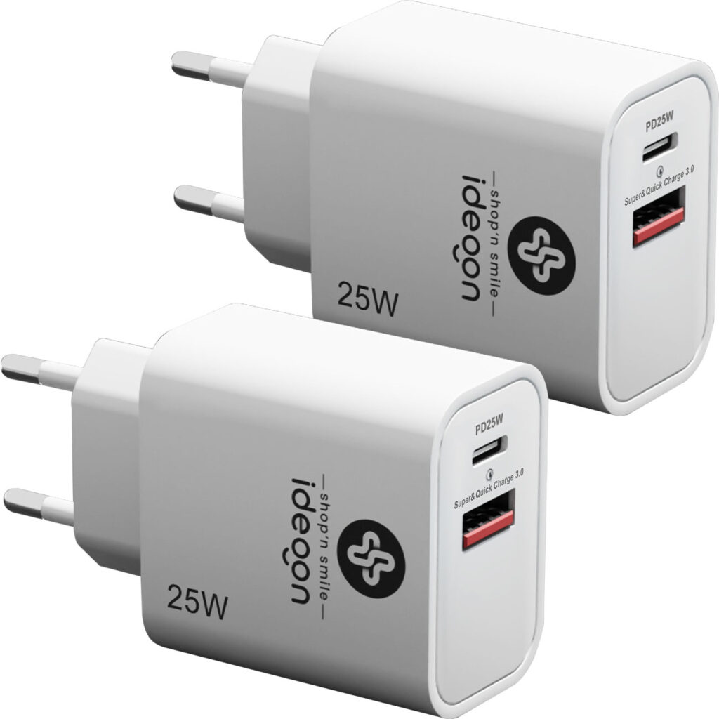 2er-Set Dual 25Watt USB Ladegerät, 1x USB-C und USB-A, PD- & QC-Netzteil, weiss 2er-Set Dual 25Watt USB Ladegerät, 1x USB-C und USB-A, PD- & QC-Netzteil, weiss