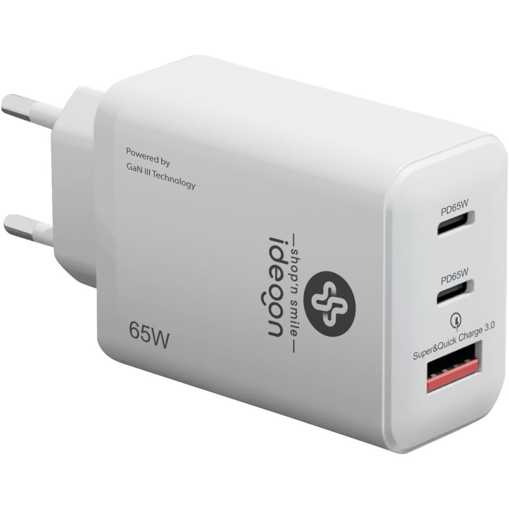 USB Ladegerät, 3 Ports, 65Watt, 2x USB-C und 1x USB-A, PD- & QC-Netzteil, weiss, GaN II