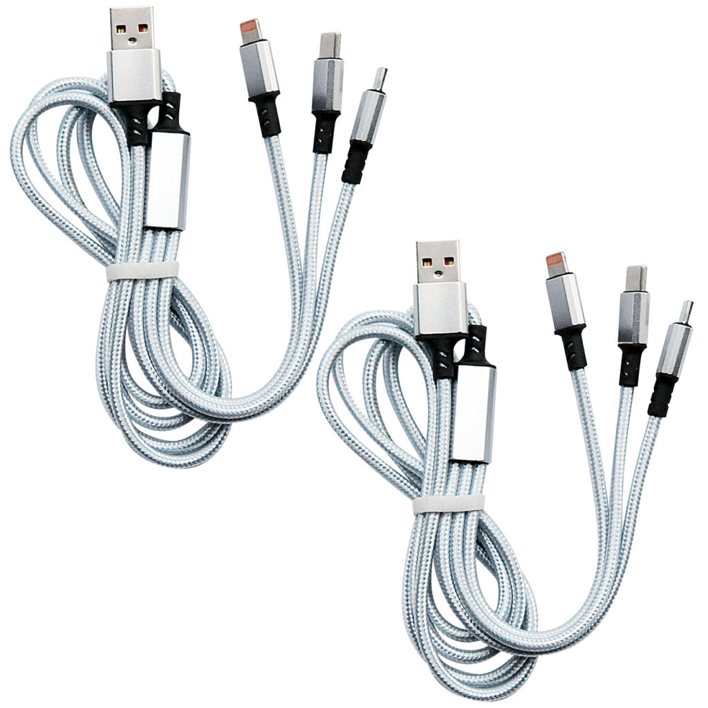 2er-Set 3in1 Universal USB-Schnellladekabel, 25 W, 120cm