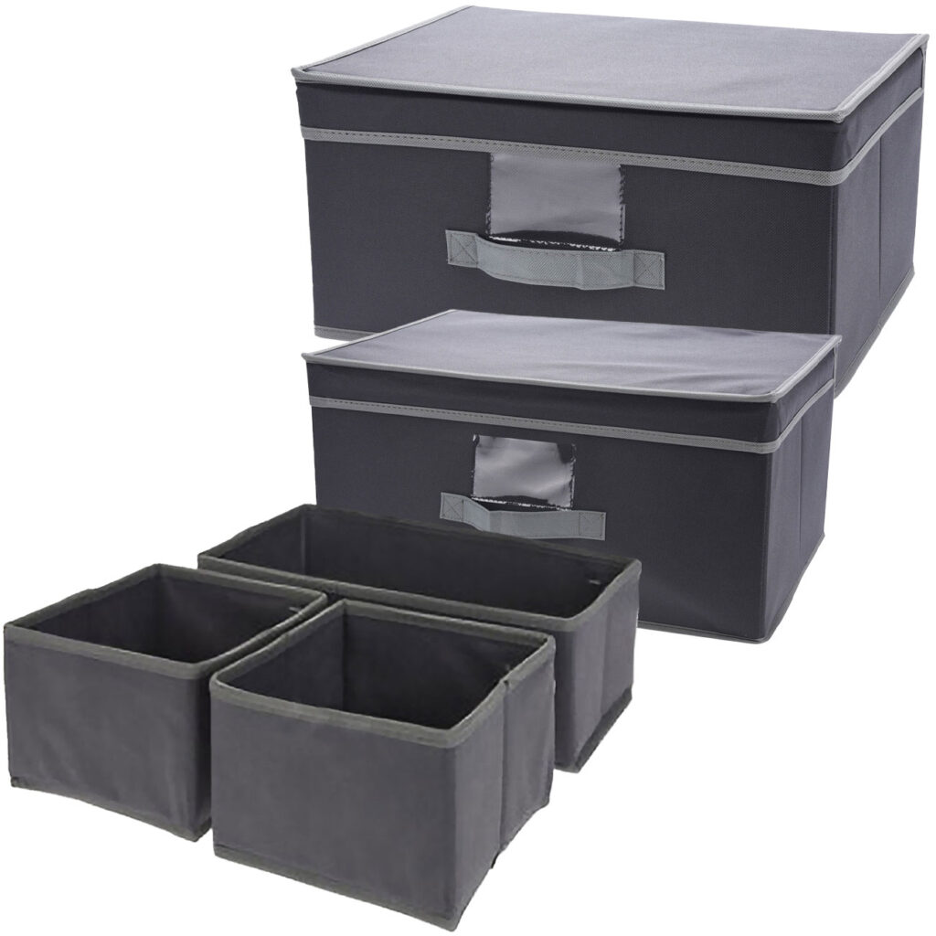 Aufbewahrungs-Set, 3tlg mit 2x Aufbewahrungsboxen & 1x Schubladen Organizer, schwarz Aufbewahrungs-Set, 3tlg mit 2x Aufbewahrungsboxen & 1x Schubladen Organizer, schwarz