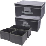 Aufbewahrungs-Set, 3tlg mit 2x Aufbewahrungsboxen & 1x Schubladen Organizer, schwarz