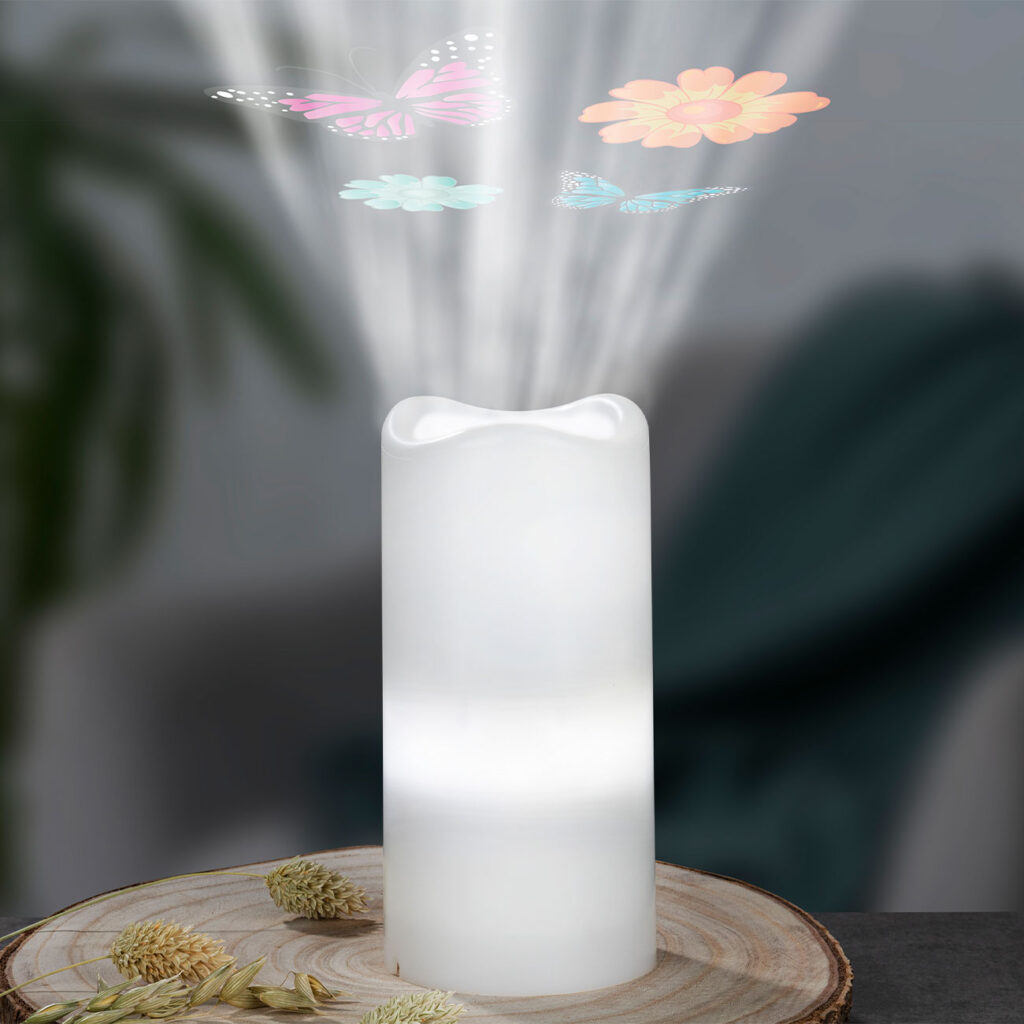 2er-Set Projektor Kerze, verschiedene Schablonen, weiss, 7 x 15 cm