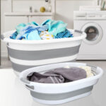 Wäschekorb, faltbar, weiss-grau, 27 Liter