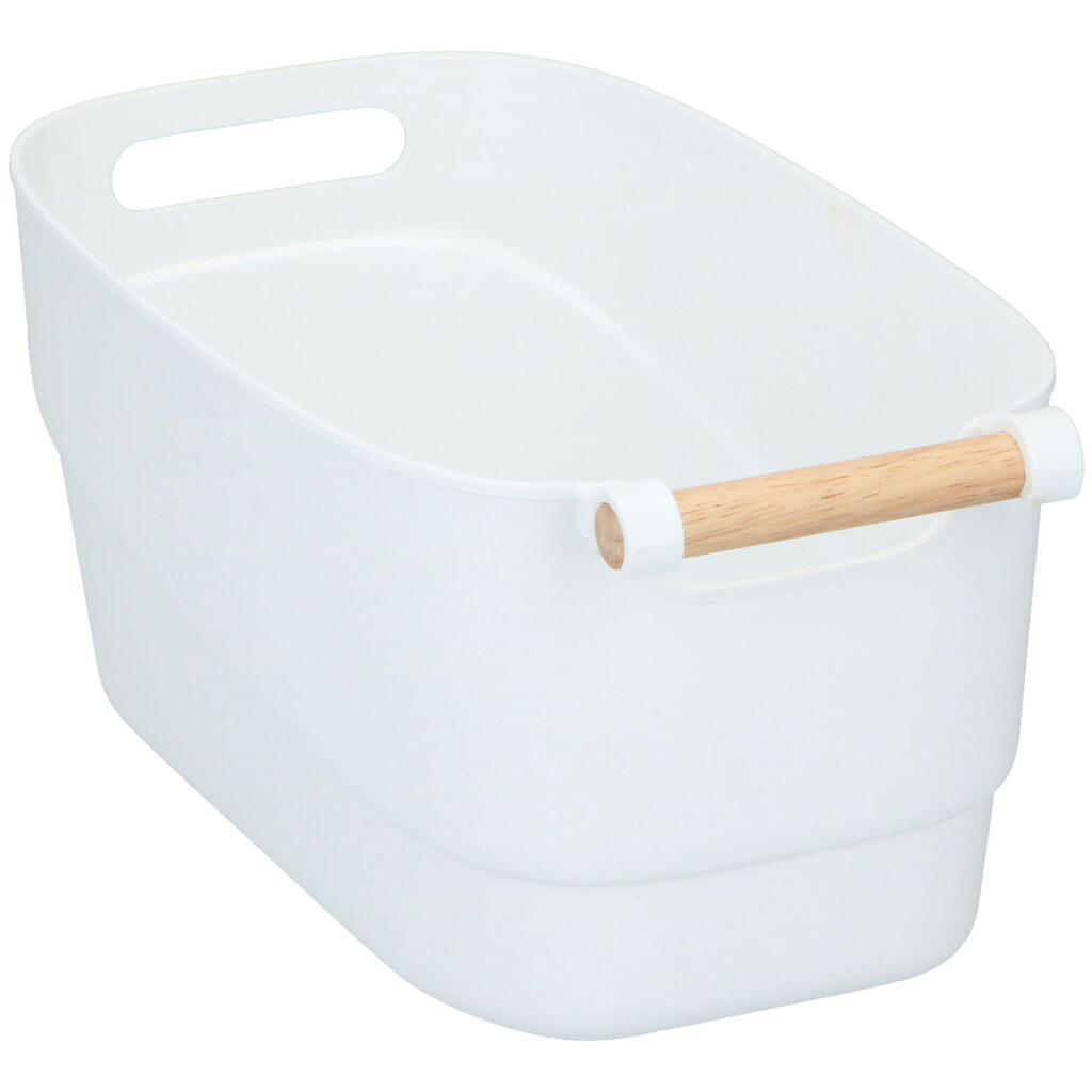 Aufbewahrungsbox aus Kunststoff mit Bambus-Griff, weiss, 33 x 18 x 15 cm