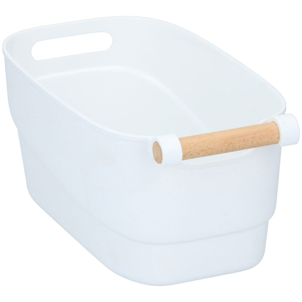 Aufbewahrungsbox aus Kunststoff mit Bambus-Griff, weiss, 27