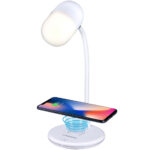 LED-Schreibtisch-Lampe mit Qi-Ladestation und Lautsprecher, 3 Lichtfarben