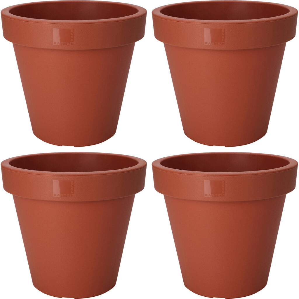 4er-Set Blumentopf rund, terracotta, Pflanztopf aus 100% recyclebarem Kunststoff, Ø 30 cm
