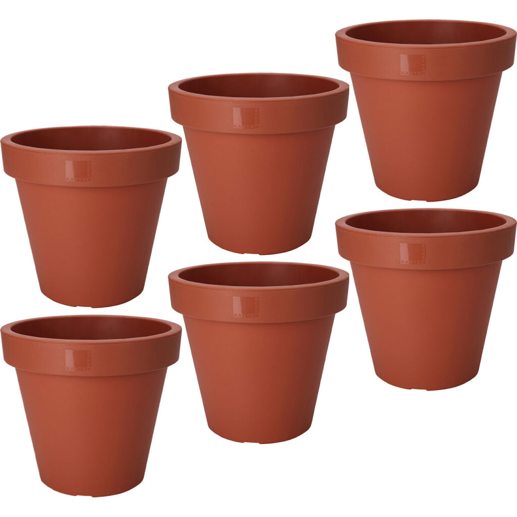 6er-Set Blumentopf rund, terracotta, Pflanztopf aus 100% recyclebarem Kunststoff, Ø 30 cm
