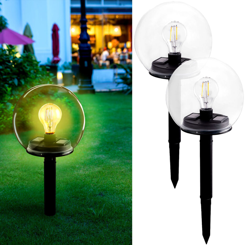 2er-Set 2in1-Solar-Kugel-Lampe aus Glas mit abnehmbarem Erdspiess, Ø18 cm, IP44