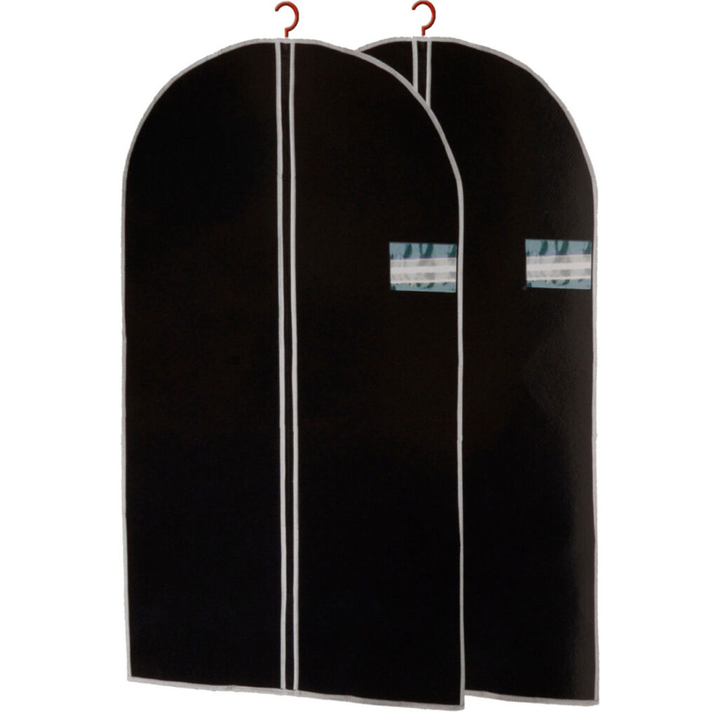 Kleiderschutzhülle mit Reissverschluss & Beschriftungsfenster, 2 Stück, schwarz
