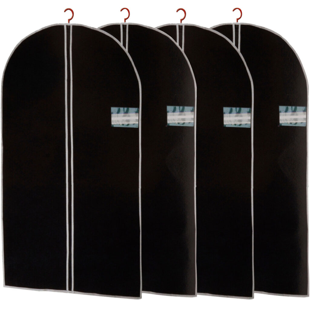 Kleiderschutzhülle mit Reissverschluss & Beschriftungsfenster, 4 Stück, schwarz