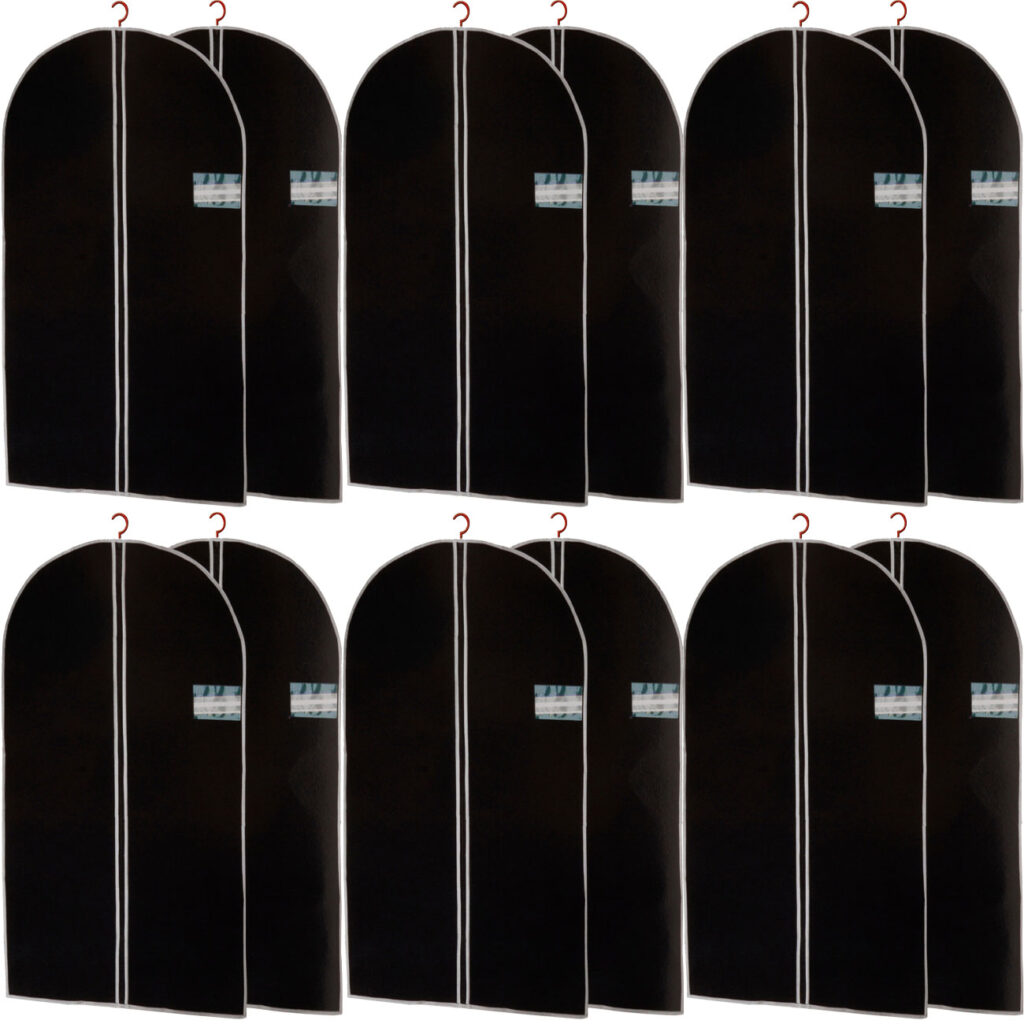 Kleiderschutzhülle mit Reissverschluss & Beschriftungsfenster, 12 Stück, schwarz