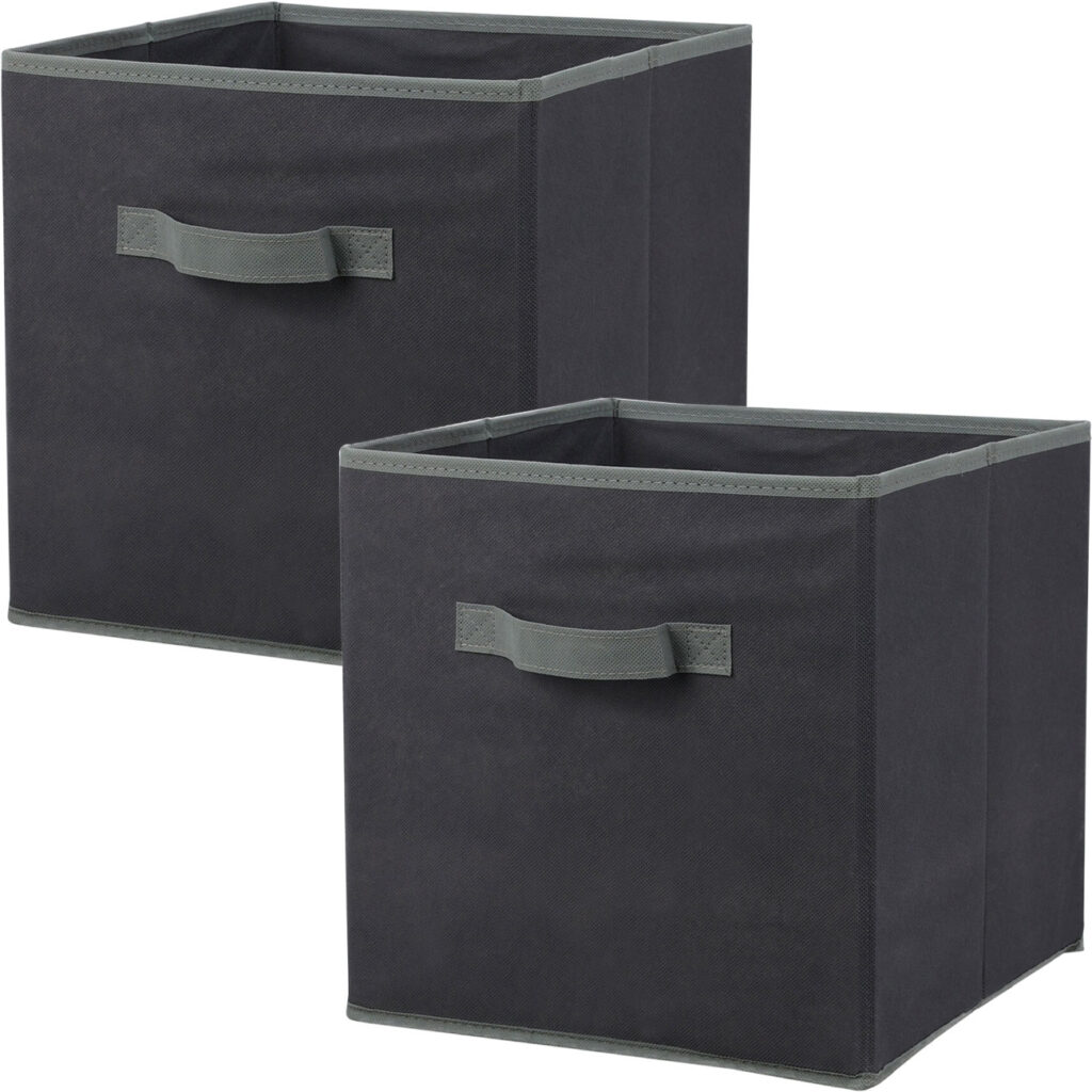 2er-Set Aufbewahrungsbox mit Henkel, faltbar, 30 x 30 x 30 cm, schwarz