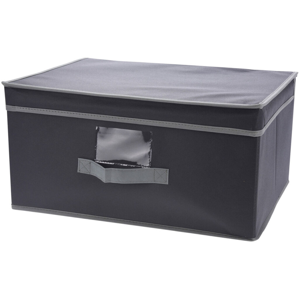 Aufbewahrungsbox mit Deckel & Henkel, faltbar, 31 x 15,5 x 28 cm, schwarz