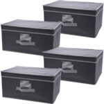4er-Set Aufbewahrungsbox mit Deckel & Henkel, faltbar, 31 x 15,5 x 28 cm, schwarz