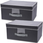 2er-Set Aufbewahrungsbox mit Deckel & Henkel, faltbar, 39 x 19 x 29 cm, schwarz 2er-Set Aufbewahrungsbox mit Deckel & Henkel, faltbar, 39 x 19 x 29 cm, schwarz