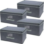 4er-Set Aufbewahrungsbox mit Deckel & Henkel, faltbar, 44 x 22 x 33 cm, grau
